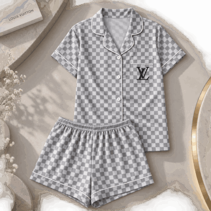 Louis Vuitton | Silver Damier Check Pajamas Set Fall 2026 Collection