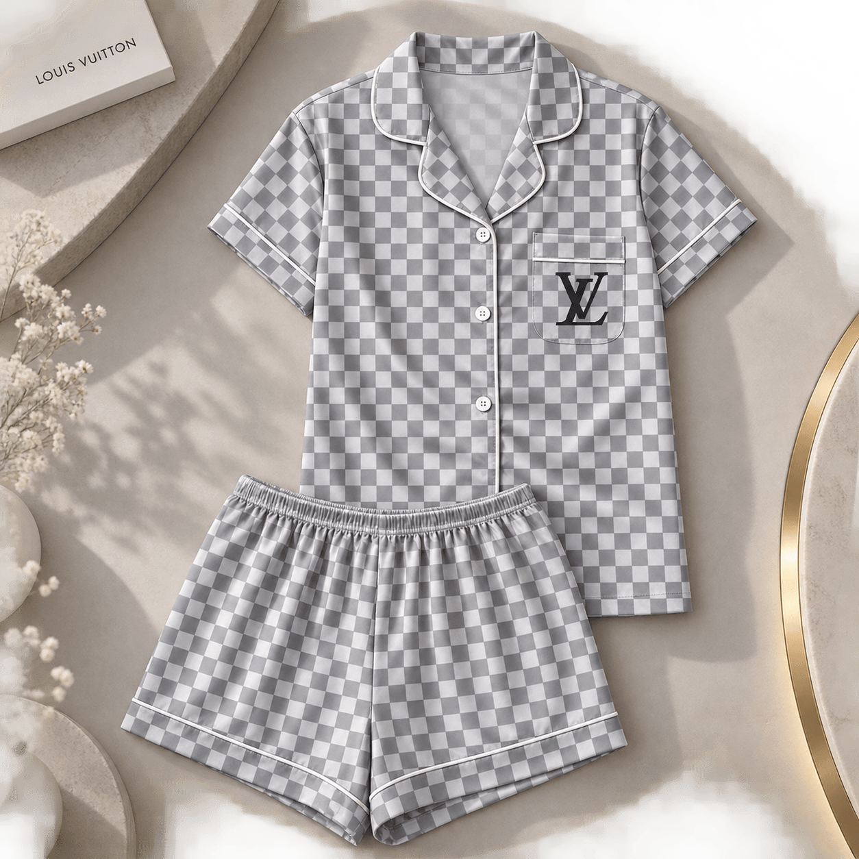 Louis Vuitton | Silver Damier Check Pajamas Set Fall 2026 Collection
