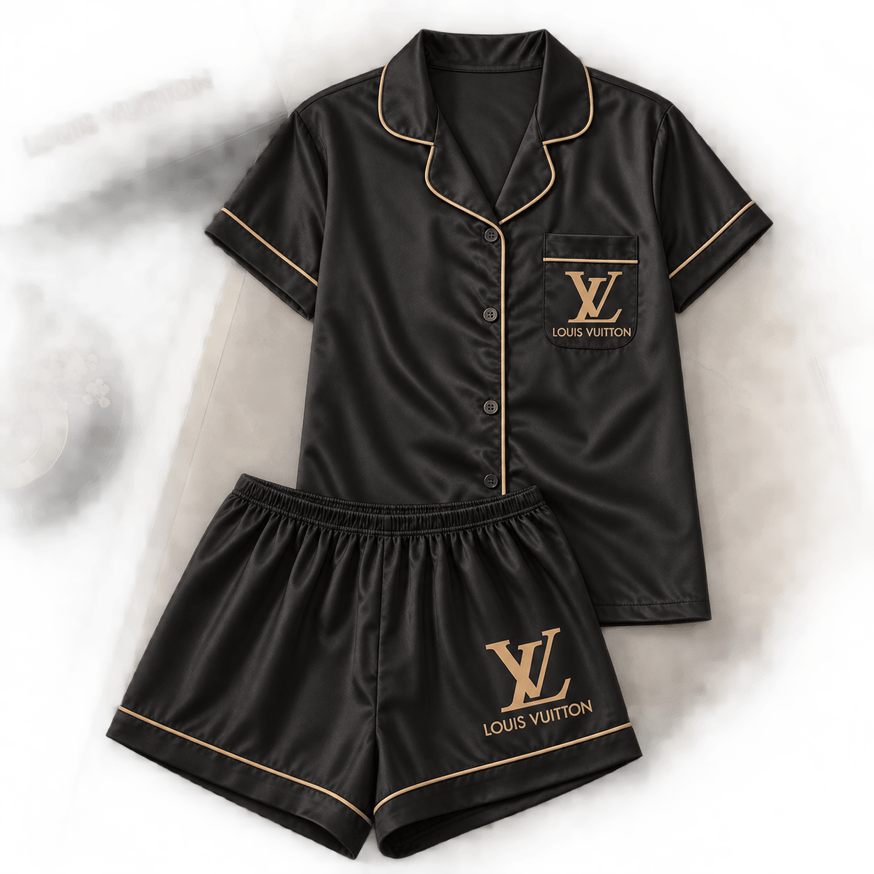 Louis Vuitton | Gold Monogram Piping Pajamas Set Winter 2026 Collection
