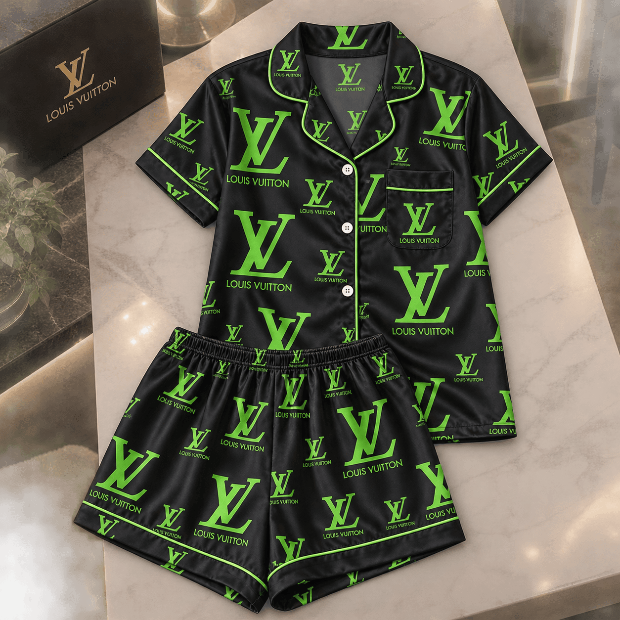 Louis Vuitton | Neon Green Monogram Print Pajamas Set Winter 2026 Collection