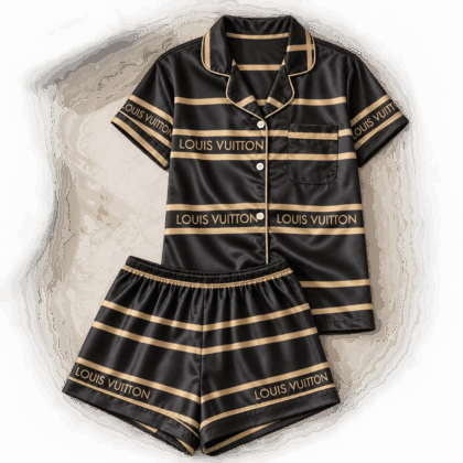 Louis Vuitton | Gold Logo Stripe Pajamas Set Winter 2026 Collection