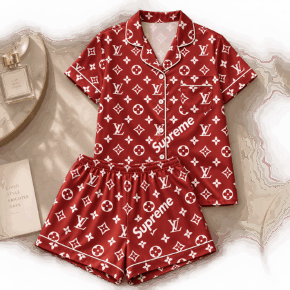 Louis Vuitton | Crimson Monogram Print Pajamas Set Winter 2026 Collection