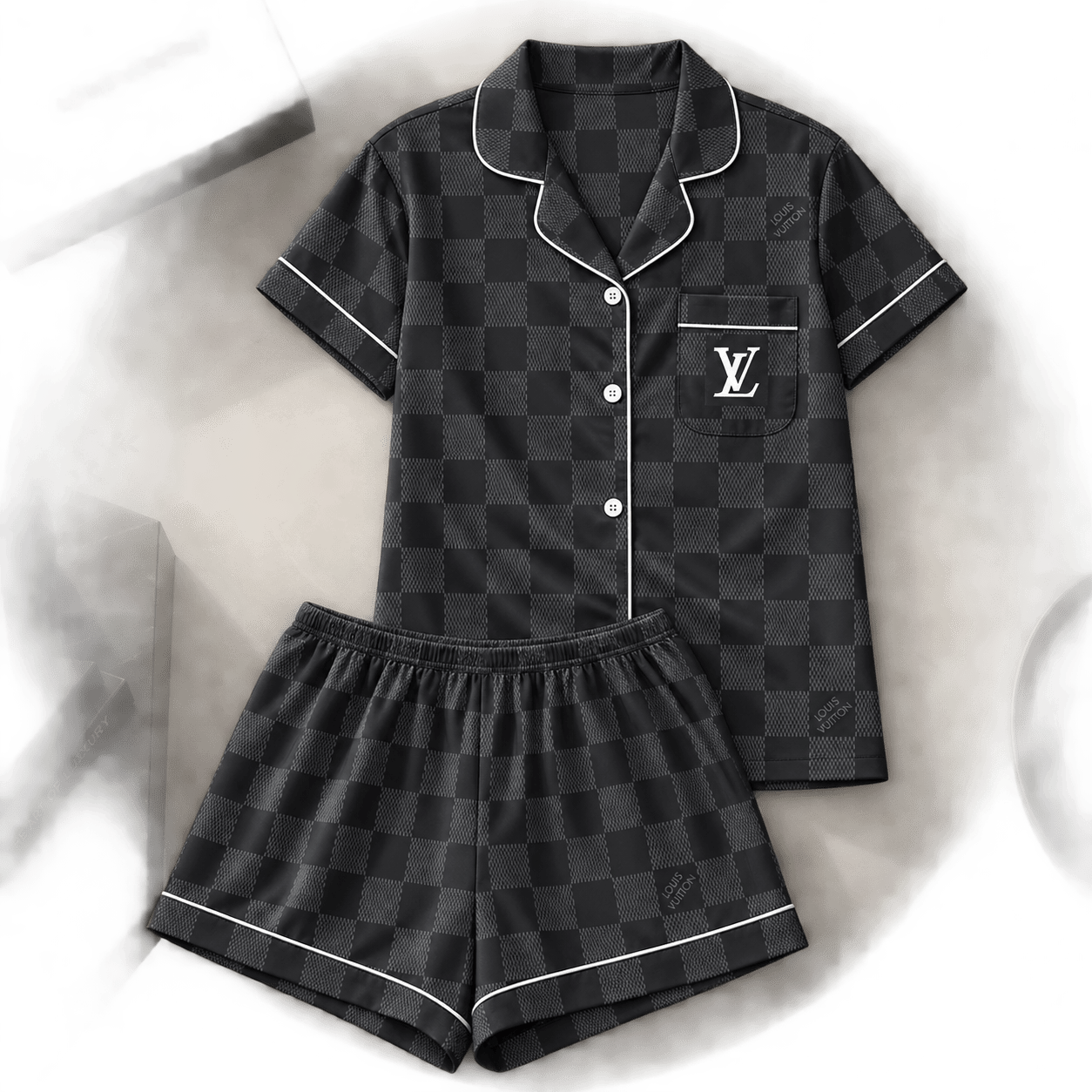 Louis Vuitton | Graphite Checkerboard Print Pajamas Set Fall 2026 Collection