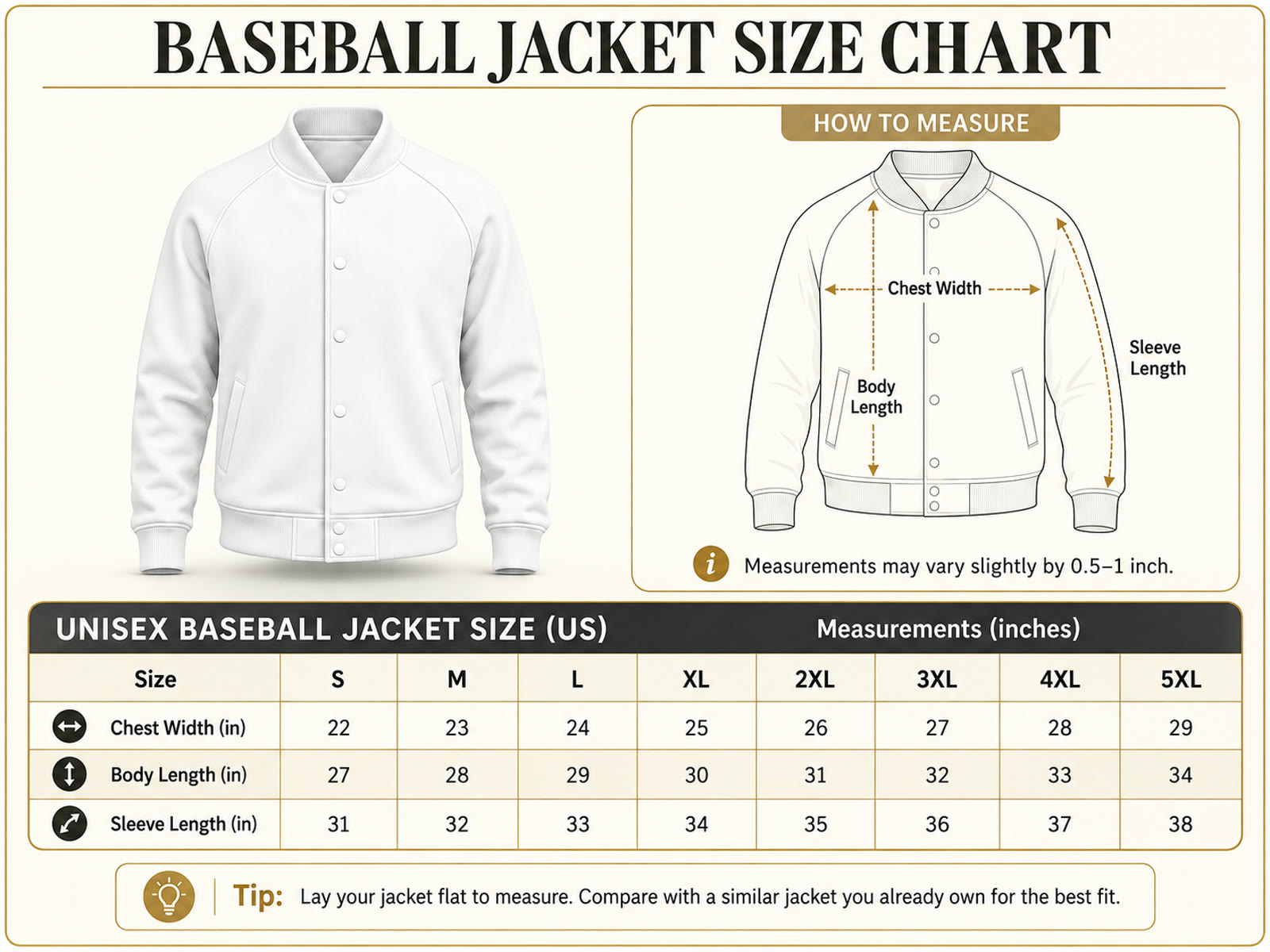 Baseball Jacket Size Chart