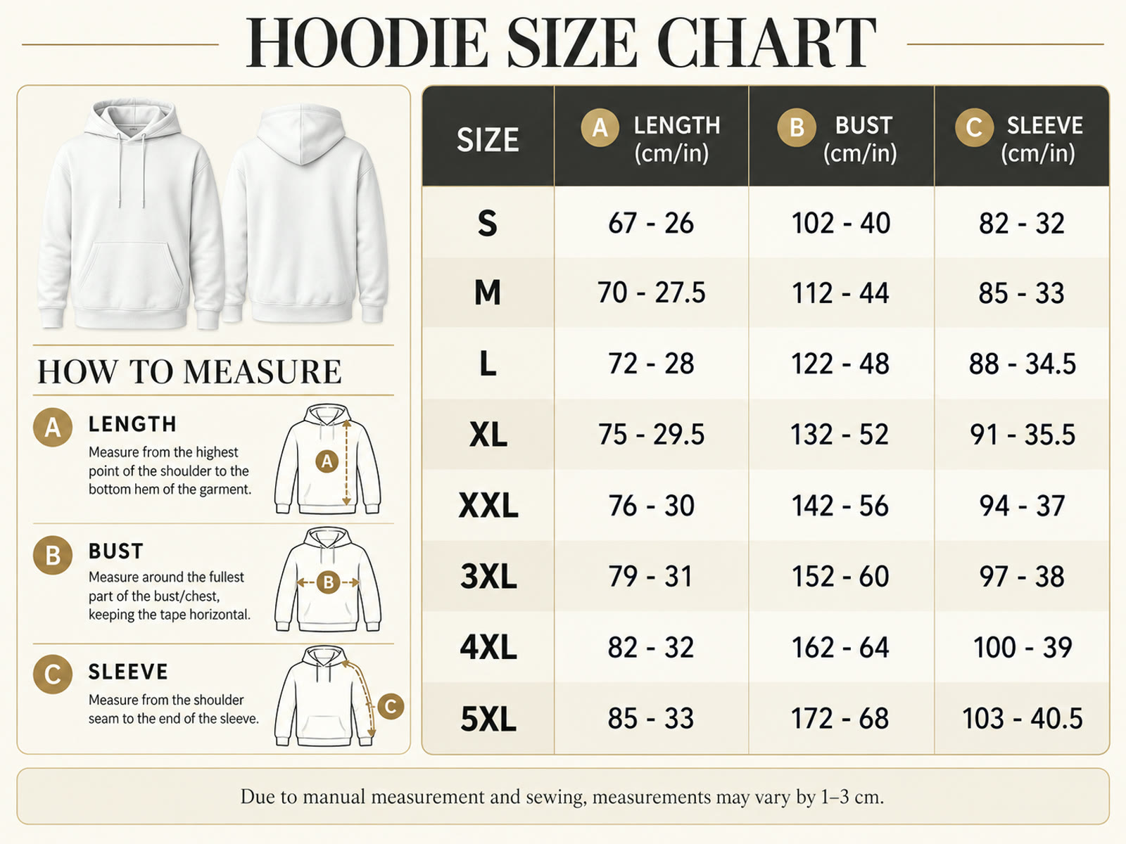 Hoodie Size Chart