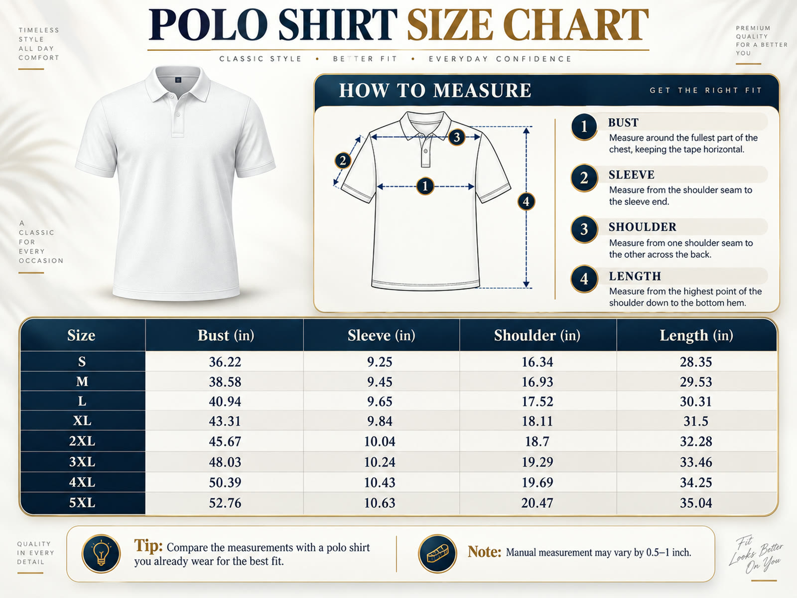 Polo Shirt Size Chart
