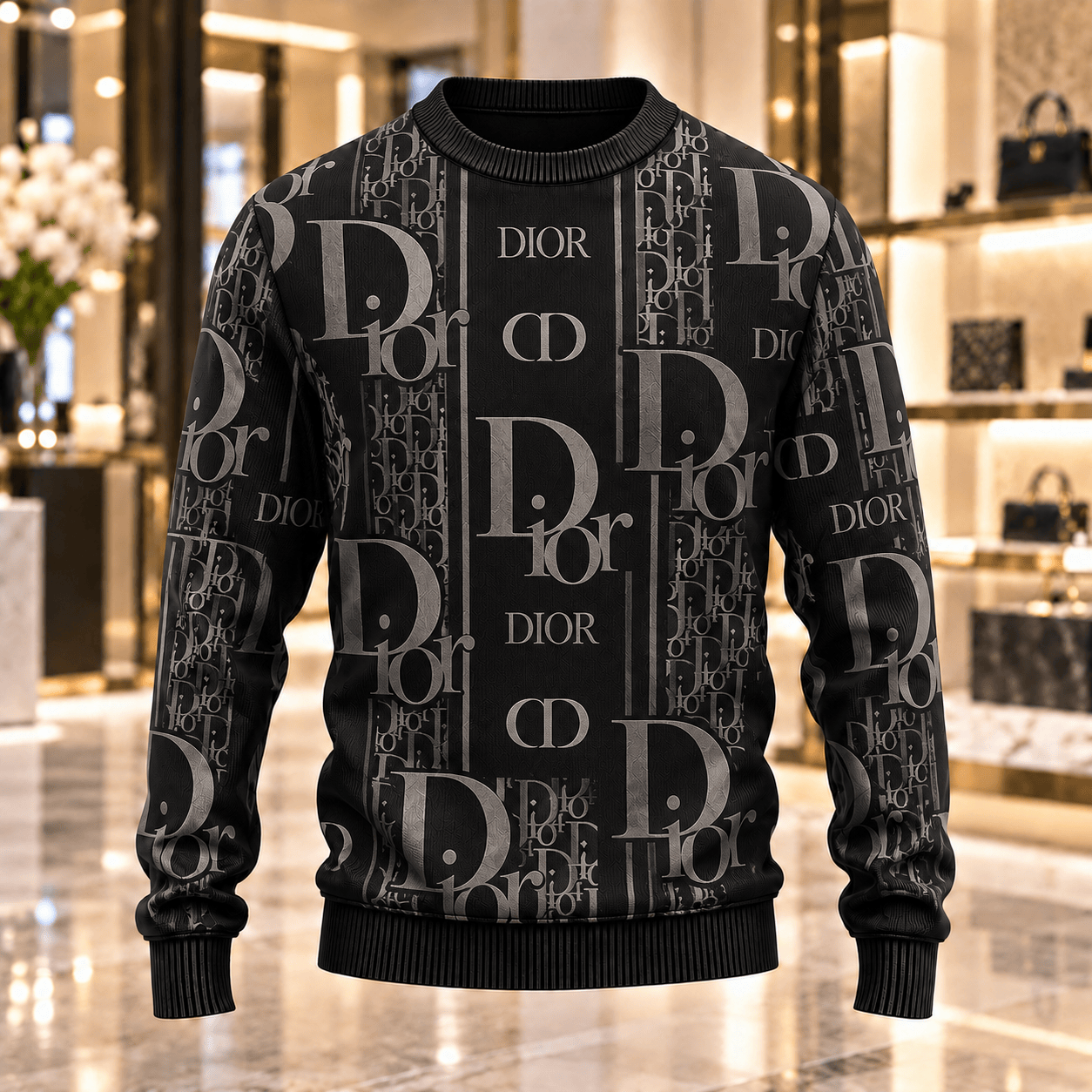 Dior Black Oblique Monogram Crewneck Sweater NTH1