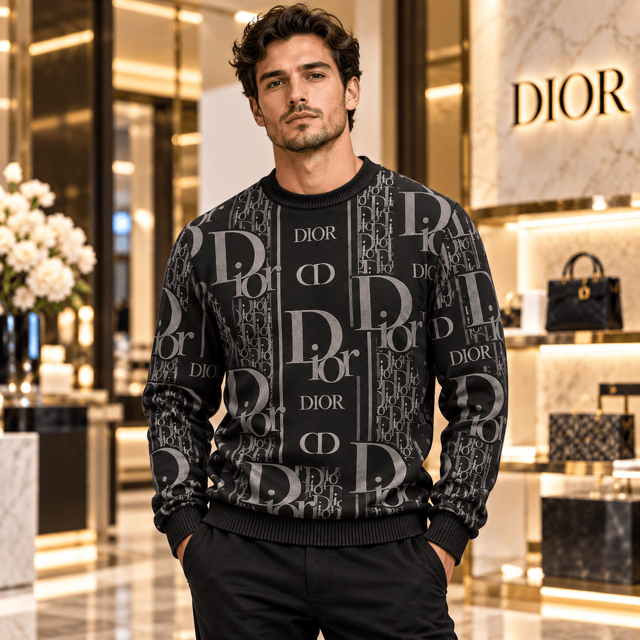 Dior Black Oblique Monogram Crewneck Sweater NTH1 - Image 2